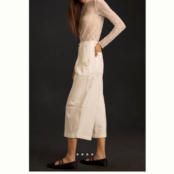 NWT Anthropologie Maeve Pleated Barrel Leg Chino Pants White Size 12 - Picture 5 of 12